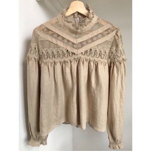 Meadows • 4 • Vinca Crochet Yoke Puff Sleeve Linen Blouse